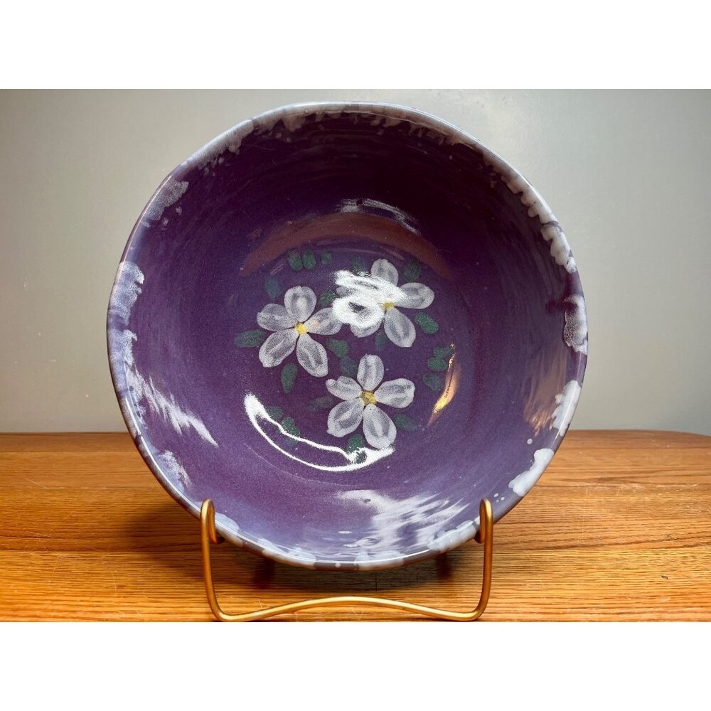 Bybee Pottery  Purple glaze with floral design Mixing Bowl  signed by Bybee pott